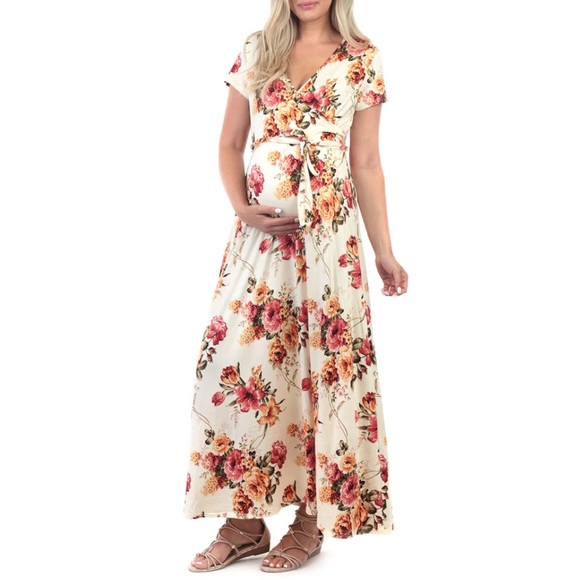 NWT White Floral Maternity and Nursing Dress - Picture 1 of 4